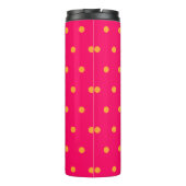Himbeer- und orangefarbene Polka-Punkte Thermosbecher (Rückseite)
