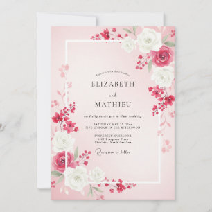 Himbeer-Weiße-Ranunculus-Hochzeit Einladung
