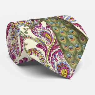 Himbeerblau Rosa Grün Paisley Pfau Krawatte