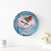 Himbeercreme Nachtisch mit Minze und Fruchtsaft Große Wanduhr (Zuhause)