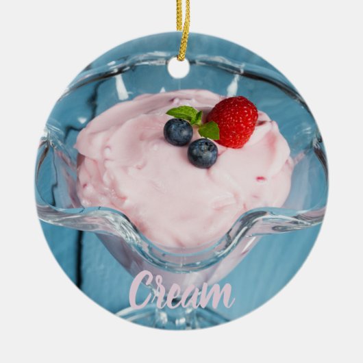 Himbeercreme Nachtisch mit Minze und Fruchtsaft Keramik Ornament (Vorne)