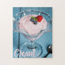 Himbeercreme Nachtisch mit Minze und Fruchtsaft Puzzle
