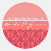 Himbeere auf rosa KorallenDamast Hochzeitskleber Runder Aufkleber (Vorderseite)