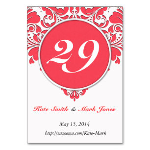 Himbeere aus Himbeere und weißen Damast Herz Tischnummer