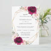 Himbeere Blush Pink Rose Geometric Wedding Einladung (Stehend Vorderseite)