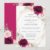 Himbeere Blush Pink Rose Geometric Wedding Einladung (Vorne/Hinten)