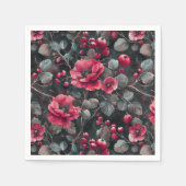 Himbeere, bordeauxfarbene Blume auf dunkelgrau Serviette (Vorderseite)