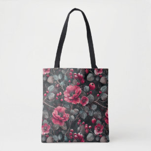 Himbeere, bordeauxfarbene Blume auf dunkelgrau Tasche