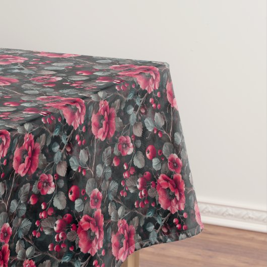 Himbeere, burgunderrote Blumen auf dunkelgrau Tischdecke (Beispiel)