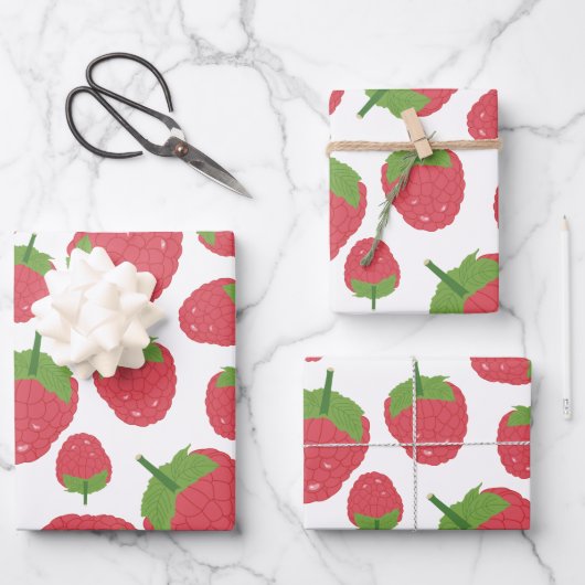 Himbeere Fruchtdesign Geschenkpapier Set (Vorderseite)