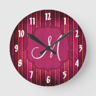 Himbeere Gold Streifen Moderne Hot Pink Wall Uhr