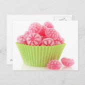 Himbeere leckere Süßigkeiten Süßigkeiten in grünem Postkarte (Vorne/Hinten)