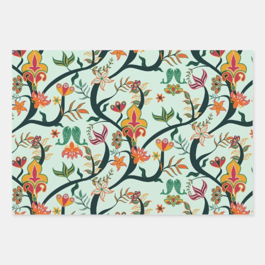 Himbeere, Minze und Creme-Boho-Muster Geschenkpapier Set (Vorderseite 3)