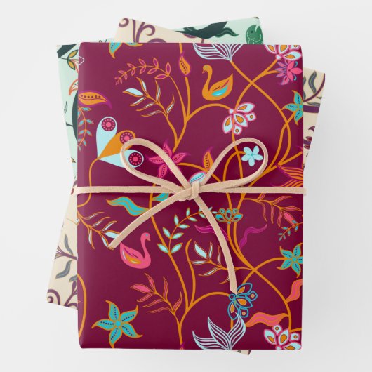 Himbeere, Minze und Creme-Boho-Muster Geschenkpapier Set (Beispiel)