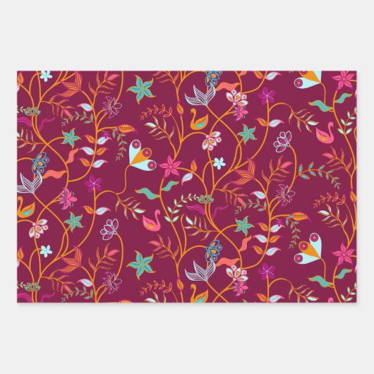 Himbeere, Minze und Creme-Boho-Muster Geschenkpapier Set (Vorderseite)