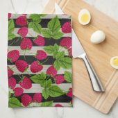 Himbeere Moderne schwarze und weiße Streifen Geschirrtuch (Viertel Falte)