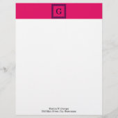 Himbeere, Navy Blue Griechischer Schlüssel #1 Gera Briefbogen (Vorderseite)