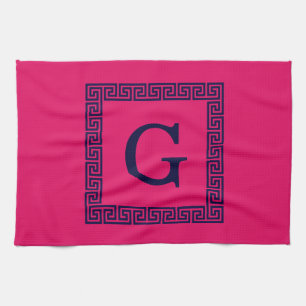 Himbeere, Navy Blue Griechischer Schlüssel #1 Gera Geschirrtuch