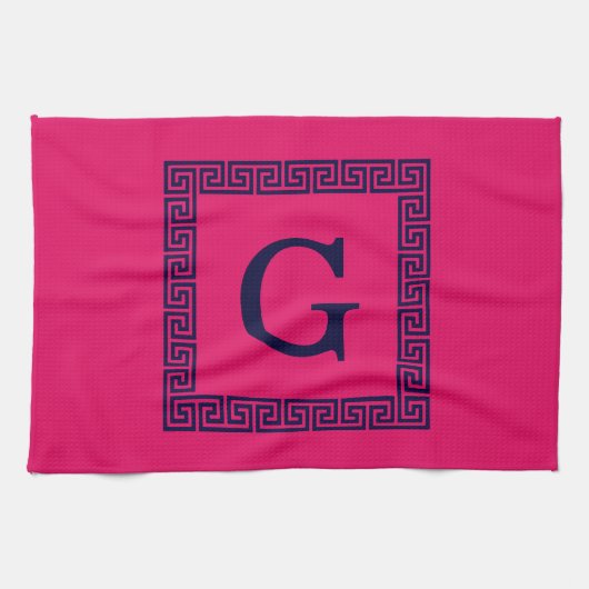 Himbeere, Navy Blue Griechischer Schlüssel #1 Gera Geschirrtuch (Horizontal)