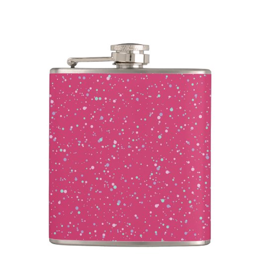 Himbeere Pink Fetten Pastel Spritzer Paint Dots Flachmann (Vorderseite)