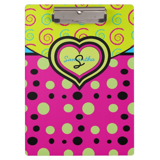 Himbeere Polka Punkte und Wirbel Custom Clipboard Klemmbrett (Vorderseite)