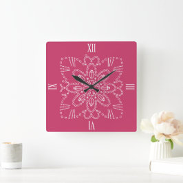 Himbeere Rosa Crochet Chart Square Wall Clock Quadratische Wanduhr