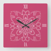 Himbeere Rosa Crochet Chart Square Wall Clock Quadratische Wanduhr (Vorderseite)