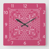 Himbeere Rosa Crochet Chart Square Wall Clock Quadratische Wanduhr (Vorderseite)