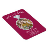 Himbeere Rosa Diamantring Save the Date blenden Magnet (Rechte Seite)