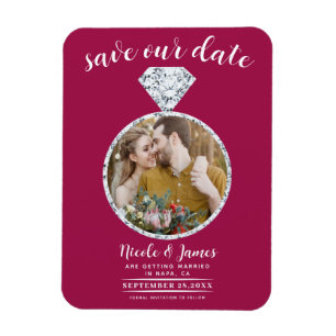 Himbeere Rosa Diamantring Save the Date blenden Magnet