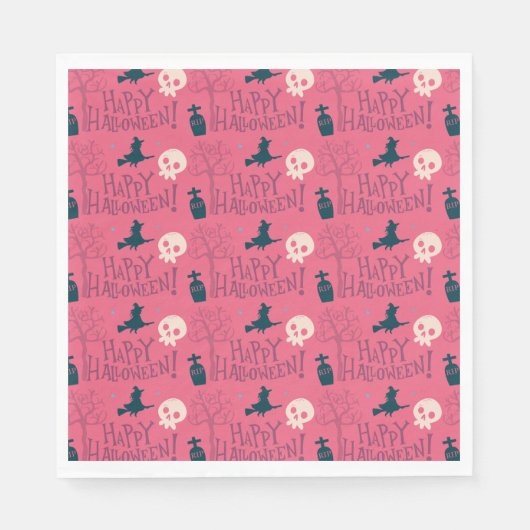 Himbeere Rosa Hexen Happy Halloween Serviette (Vorderseite)