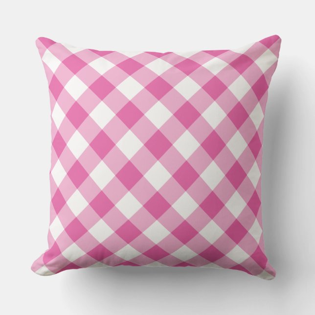Himbeere Rosa und Weißer Jumbo Karo Gingham Kissen (Vorderseite)