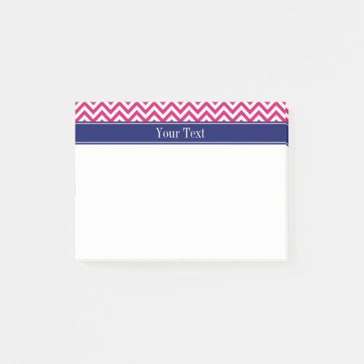 Himbeere SLg Chevron Navy Name Monogramm Post-it Klebezettel (Vorderseite)