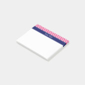 Himbeere SLg Chevron Navy Name Monogramm Post-it Klebezettel (angewinkelt)