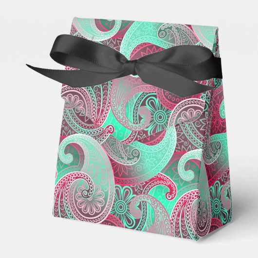Himbeere und Aqua Paisley Damask Muster Geschenkschachtel (Vorderseite)