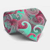 Himbeere und Aqua Paisley Pattern Krawatte (Gerollt)