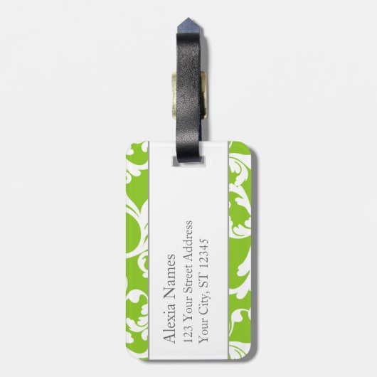 Himbeere und Limone Mit Monogramm Damaskusdrucke Gepäckanhänger (Rückseite vertikal)