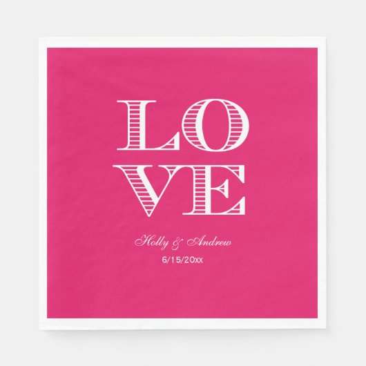 Himbeere, weiße LIEBE Napkins Serviette (Vorderseite)