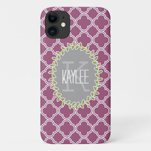 Himbeere Weißgitter Muster Mit Monogramm Wein Case-Mate iPhone Hülle (Rückseite)