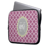 Himbeere Weißgitter Muster Mit Monogramm Wein Laptopschutzhülle (Vorderseite Links)