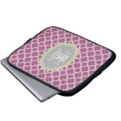 Himbeere Weißgitter Muster Mit Monogramm Wein Laptopschutzhülle (Vorne Knopf)