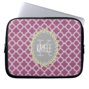 Himbeere Weißgitter Muster Mit Monogramm Wein Laptopschutzhülle