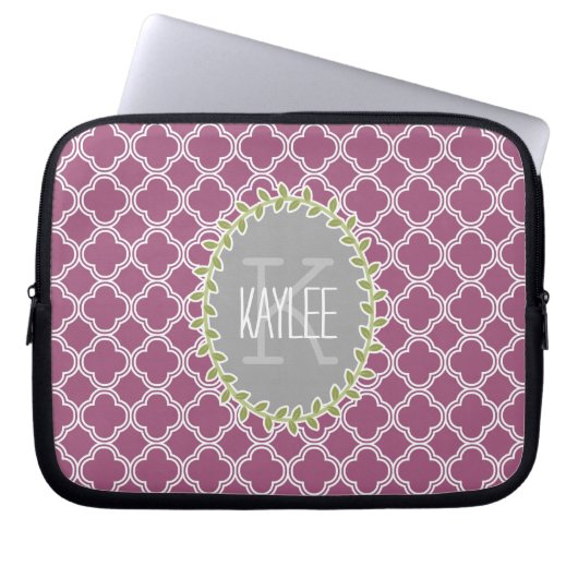 Himbeere Weißgitter Muster Mit Monogramm Wein Laptopschutzhülle (Vorderseite)