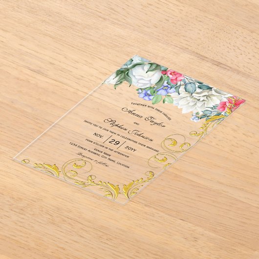 Himbeere White Blue Pink Gold Wirbel Botanisch Acryleinladungen (Ablage )