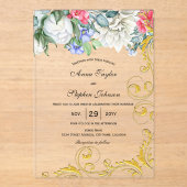 Himbeere White Blue Pink Gold Wirbel Botanisch Acryleinladungen (Vorderseite)