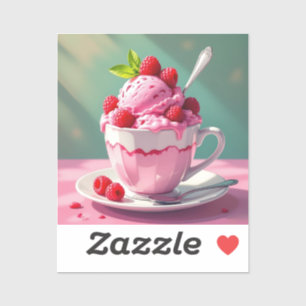 Himbeereis in einem rosa Kaffeebecher Aufkleber