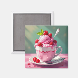 Himbeereis in einem rosa Kaffeebecher Magnet