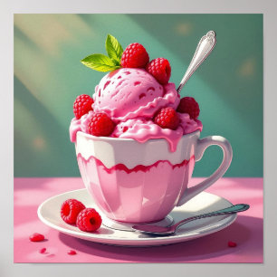 Himbeereis in einem rosa Kaffeebecher Poster