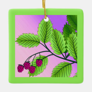 Himbeeren auf einem Zweig Keramikornament