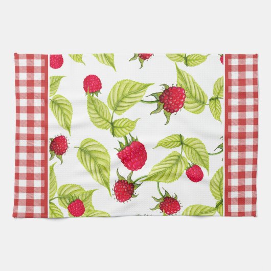 Himbeeren auf Red Gingham Geschirrtuch (Horizontal)